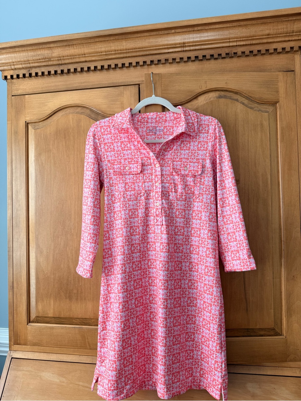 Vineyard Vines Coral Medallion Print Dress, 3/4 sleeve XS